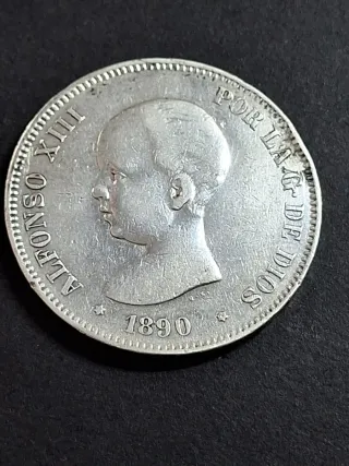 Moneda 5 Pesetas Plata Alfonso XIII 1890