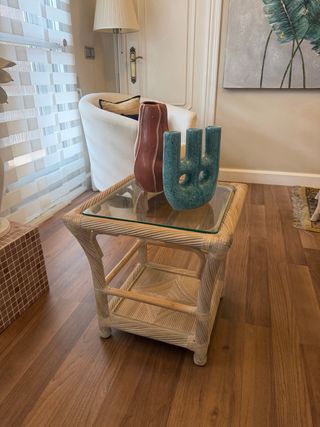 Mesa auxiliar ratán y cristal RECOGIDA EN BANYERES