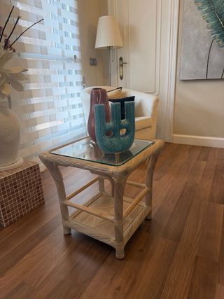 Mesa auxiliar ratán y cristal RECOGIDA EN BANYERES