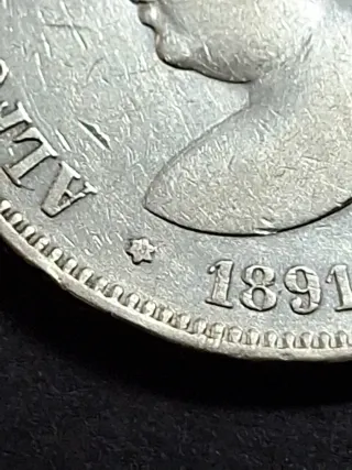 Moneda 5 Pesetas Plata 1891 Alfonso XIII