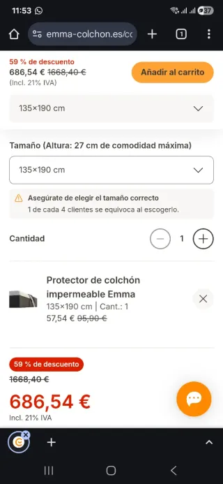 Colchón Enma Elite 135x190 + funda