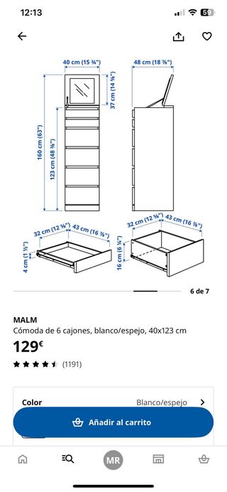 Cómoda Malm 6 cajones blanca