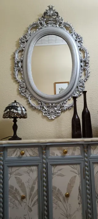 Espejo Ovalado Plata Estilo Castillo