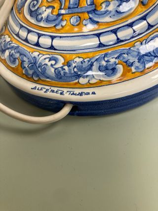 Lámpara cerámica Talavera azul y amarillo
