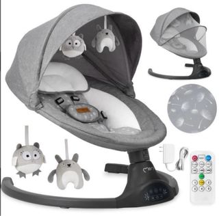 Mecedora bebé Momi gris con dos peluches