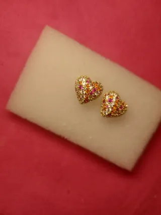 Pendientes Corazón Brillantes Dorados y Rosas