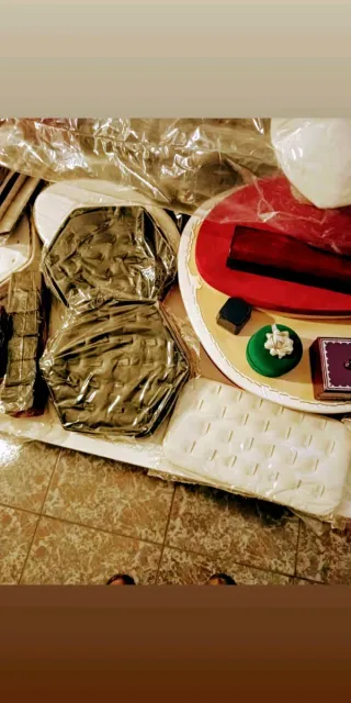 Estuche  de joyas azul, rayas, intetor( blanco)