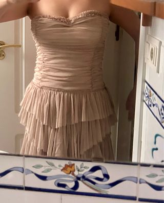 Vestido nuevo largo tul beige fiesta gala talla M