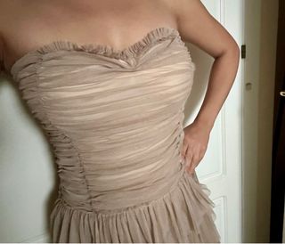 Vestido nuevo largo tul beige fiesta gala talla M