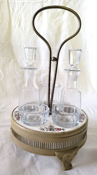 Cestino oliera vintage con 4 vasetti