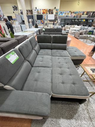 Sofá Cama Rinconera Gris + Puf