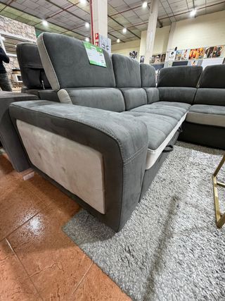 Sofá Cama Rinconera Gris + Puf
