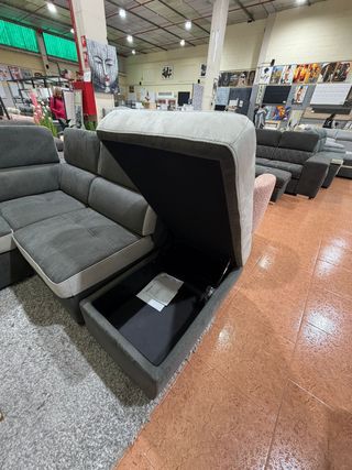 Sofá Cama Rinconera Gris + Puf