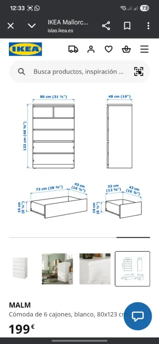 Cómoda Malm 6 cajones Ikea Blanca