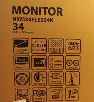 Monitor Ultrawide HDR, 34 pollici, 165hz + cavo DP