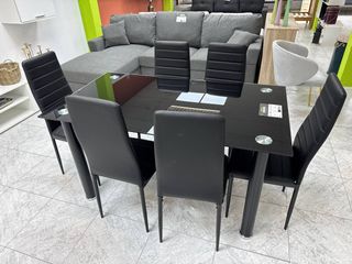 Pack Salón Negro: Mesa Comedor + 6 Sillas NUEVO