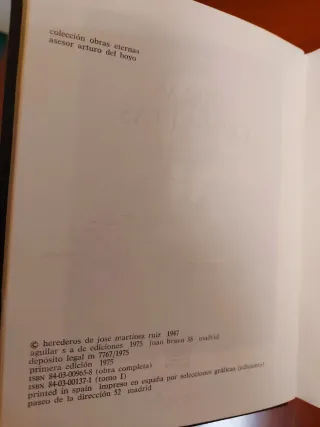Azorín, Obras completas. Aguilar, 1ª edición, 1975