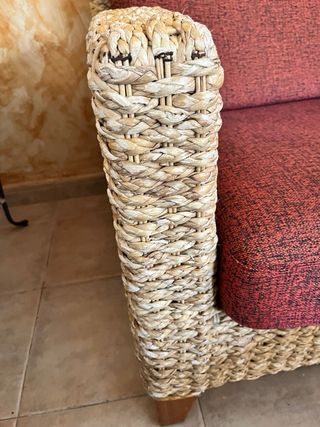 Sofá de mimbre 2 plazas rojo y beige