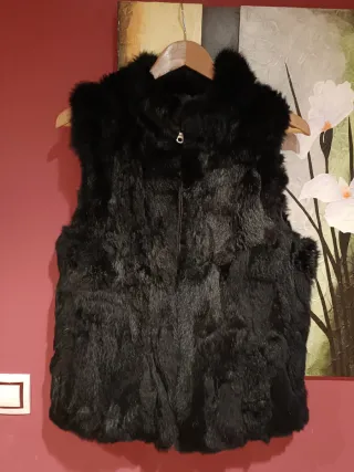 Chaleco pelo auténtico negro talla L