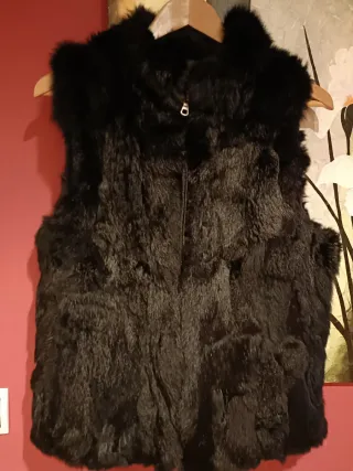 Chaleco pelo auténtico negro talla L