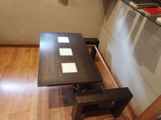 Mesa auxiliar salón madera y cristal