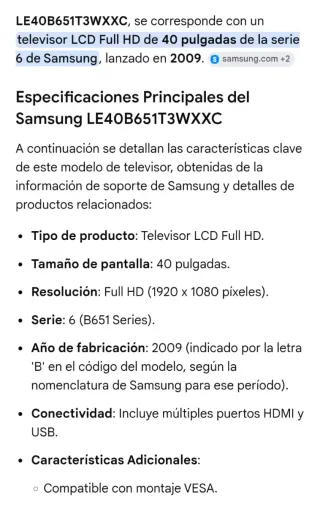 Televisor Samsung LCD 40B651