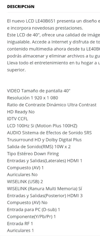Televisor Samsung LCD 40B651