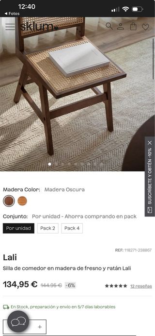 Silla de madera y ratán