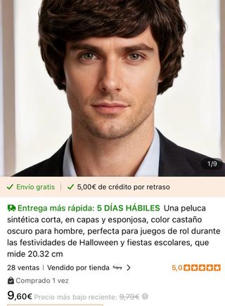 Peluca Marrón Oscuro Temu Nueva sin estrenar