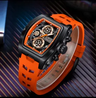 Reloj LIGE Hombre Negro Naranja