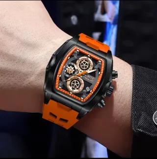 Reloj LIGE Hombre Negro Naranja