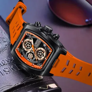 Reloj LIGE Hombre Negro Naranja