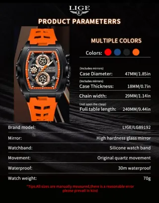 Reloj LIGE Hombre Negro Naranja