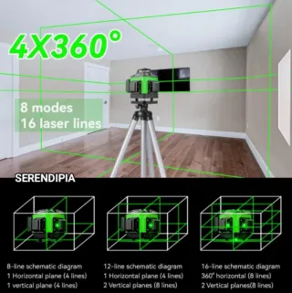NIVEL LÁSER 4D 16 LÍNEAS CON 2 BATERÍAS Y TRÍPODE.