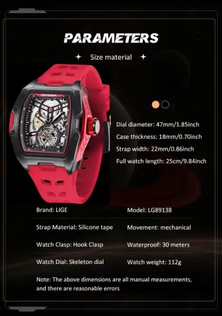 Reloj Lige Design Automático Negro/Rojo