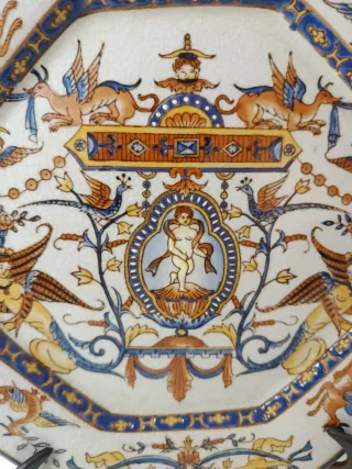 Plato octogonal decorativo de cerámica