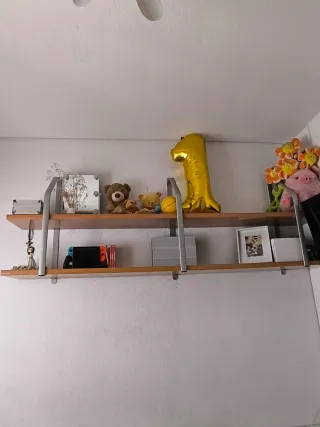 Escritorio madera con zapatero y estantería