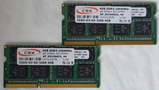 2x CSX 4GB DDR3 1066MHz SO-DIMM Memória RAM