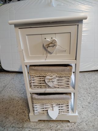 Cajonera 3 cestas madera y mimbre