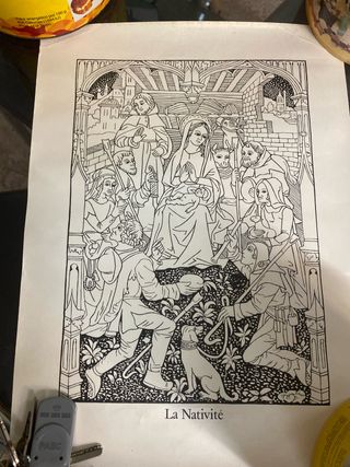Litografía antigua francesa La Natividad