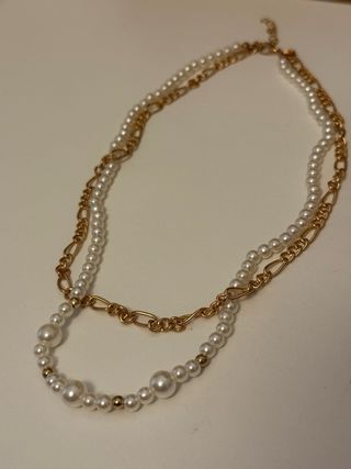 Collar doble perlas y cadena dorada • new