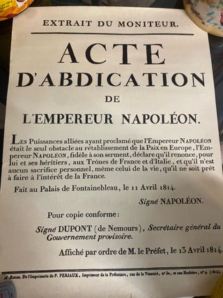 Acta de Abdicación Napoleón Litografía Antigua