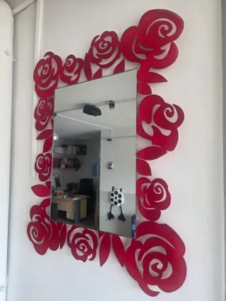 Espejo de Pared Decorativo Flores Rojas