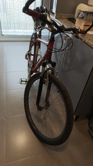 Bicicleta de montaña roja de aluminio