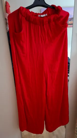 Pantalón ancho poliéster rojo