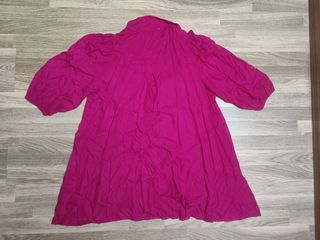 Vestido camisero evasé rosa fucsia