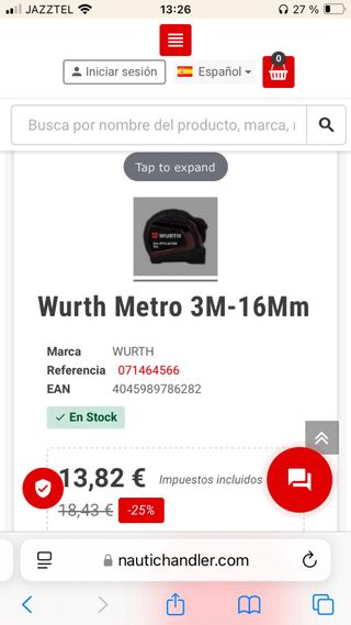 Flexómetro Würth 3m Art. 0714 64 566