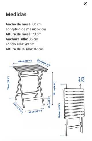 Mesa y 2 Sillas Terraza Madera