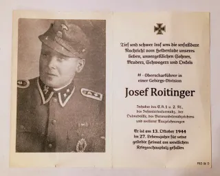 Militaria III Reich Cartão Obituário Waffen SS
