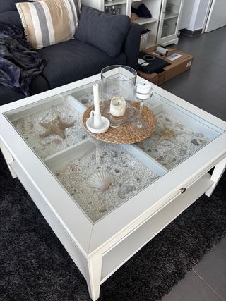 Mesa centro cristal y madera blanca